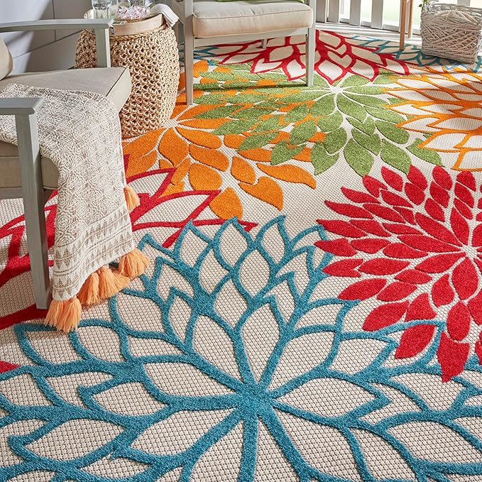 Nourison Aloha Indoor/Outdoor Green 6' x 9' Area Rug, Easy Cleaning, Non Shedding, Bed Room, Living Room, Dining Room, Deck, Backyard, Patio (6x9)