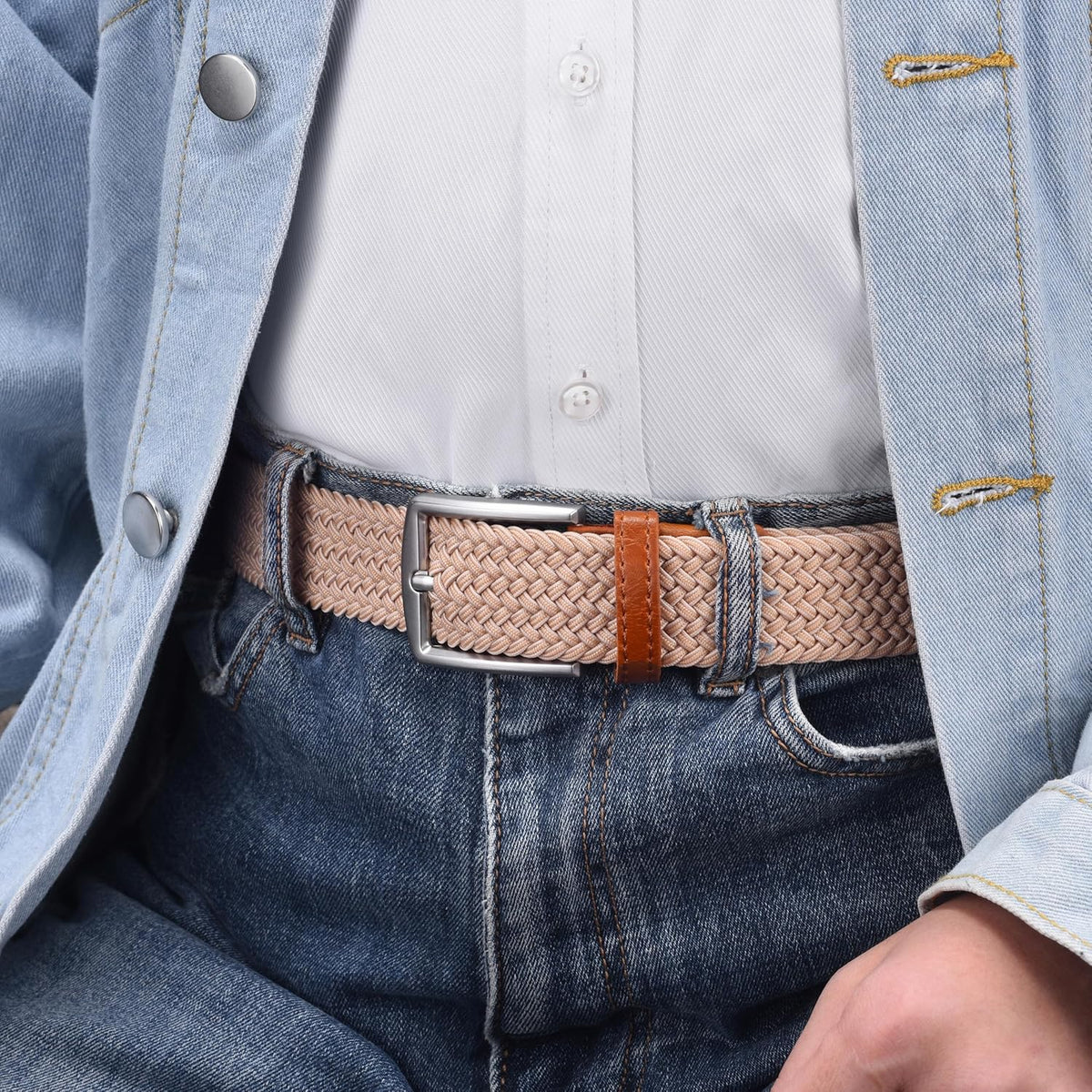 Skiennix Men's Stretch Woven Elastic Braided Belt - 1.3" Wide for Comfort and Style