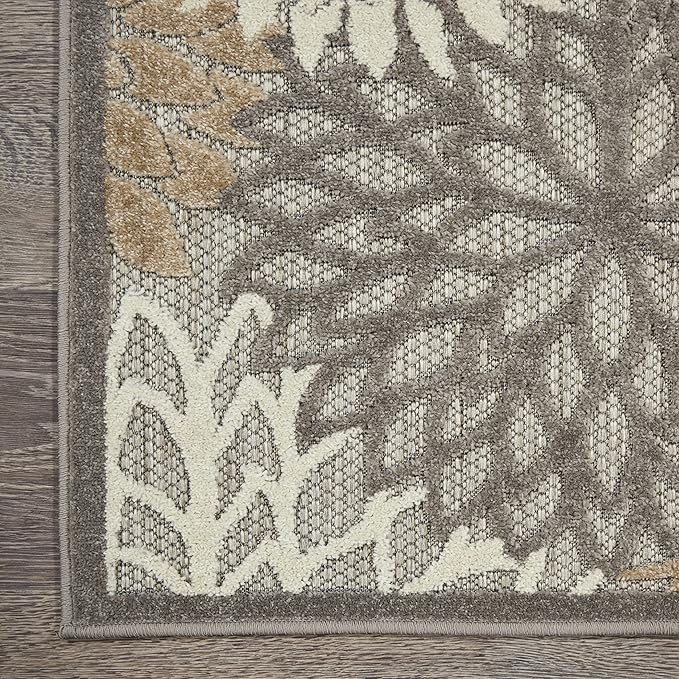 Nourison Aloha Indoor/Outdoor Area Rug 2'3" x 10', Natural, Runner Tropical Botanical Easy-Cleaning Non Shedding Bed Room Living Room Dining Room Deck Backyard Patio