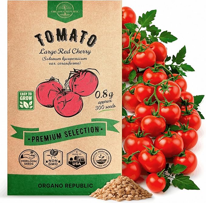 Tomato Large Cherry Seeds Pack 0.8 G - Over 300 of Non-GMO Heirloom Tomato Seeds for Planting Vegetables in Individual Seed Packet, Vegetable Seeds for Planting Home Garden Indoor & Outdoor Gardening