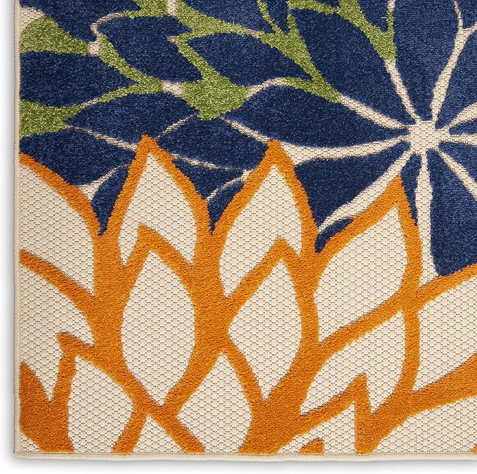Nourison Aloha Indoor/Outdoor Multicolor 2' x 6' Area-Rug, Tropical, Botanical, Easy-Cleaning, Non Shedding, Bed Room, Living Room, Dining Room, Deck, Backyard, Patio (2x6)