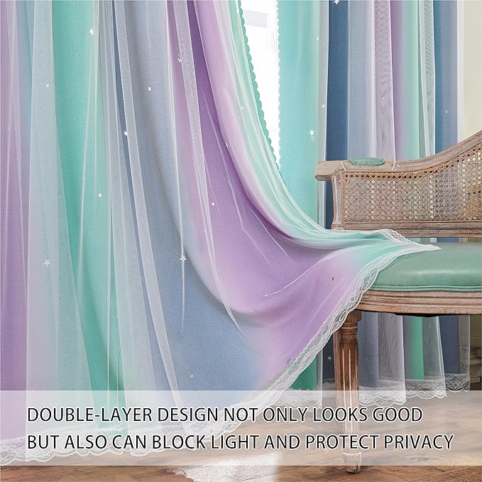 XiDi Purple Rainbow Curtains for Kids' Bedroom
