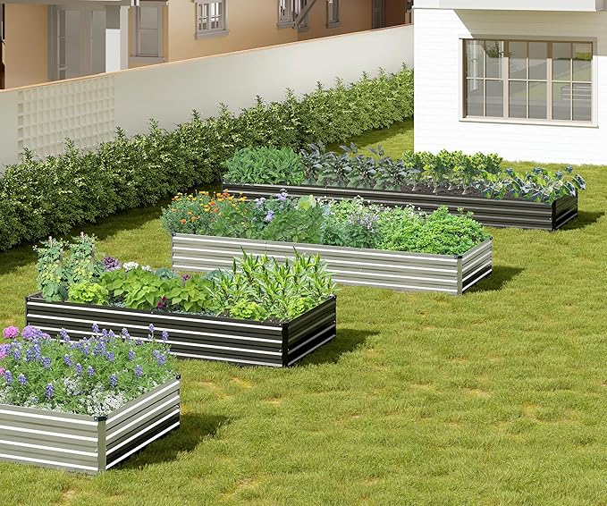 2PCS 10x3x1ft Galvanized Raised Garden Bed,Outdoor Planter Box Metal Patio Kit Planting Bed for Vegetables Flowers Herb,Silver