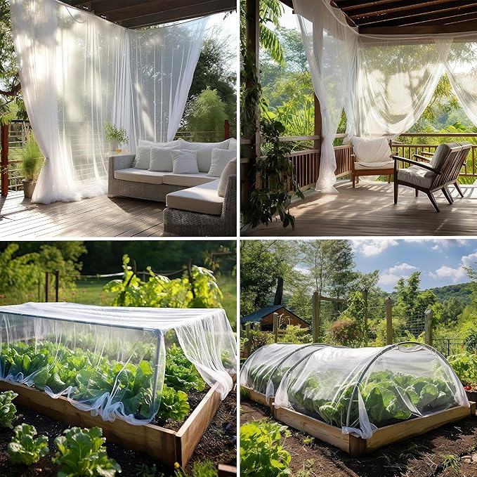 Netting Cover, 10x50 FT White Garden-Netting, Polyester Mosquito Netting, Multipurpose Protective Netting for Plants, Birds, Insects, Deer, Adjustable Size, Lightweight, Durable, 256 Mesh