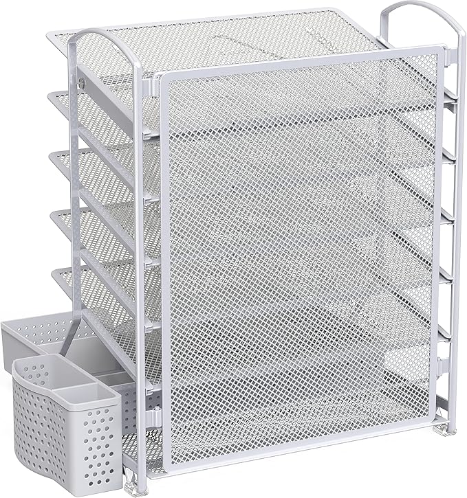 Simple Houseware 6-Tier Desk Document File Tray Organizer with Supplies Sliding Drawer, Silver
