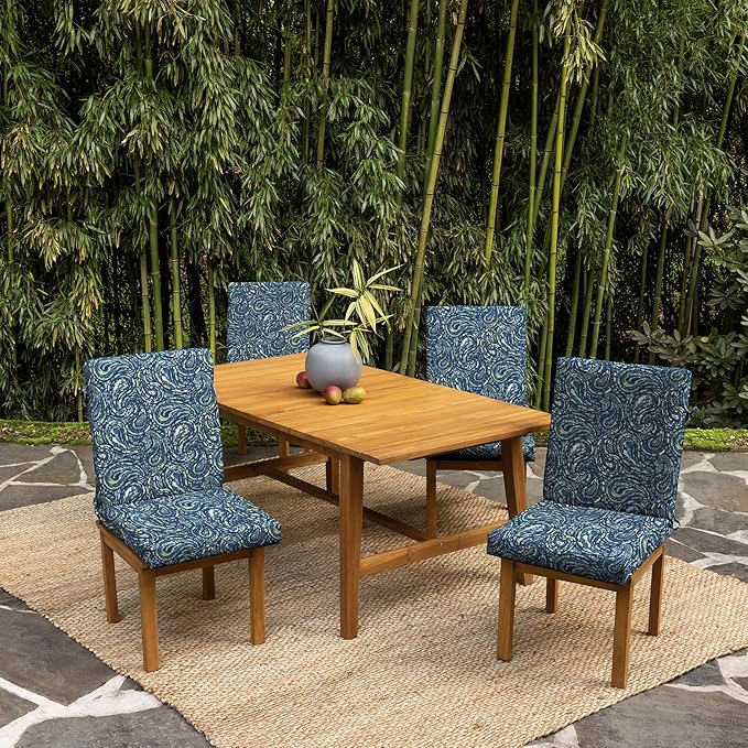 Arden 4-Pack earthFIBER Outdoor Patio Dining Chair Cushion, 20x44, Rain-Proof Seat Pad, Fade-Resistant Outdoor Cushion Sapphire Blue Ridge Paisley