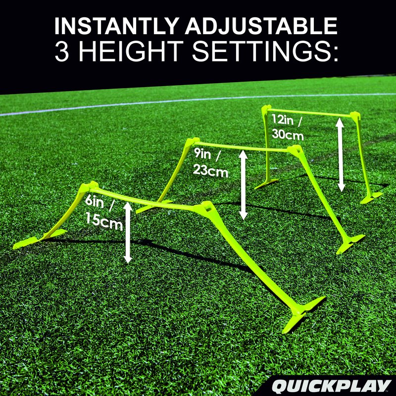 QUICKPLAY PRO Quick-Click Adjustable Speed Hurdles, Set of 6 | 3 Heights in One (6", 9", 12") | All-in-One Agility & Plyometric Training Hurdles | Patented, Portable & Durable