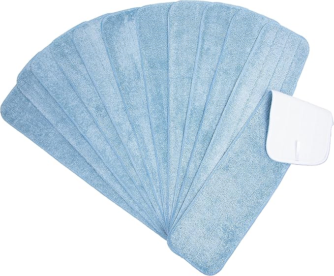 Arkwright Spray Mop Replacement Pads - (Pack of 12) Bulk Microfiber Flat Dry and Wet Refill Mop Pads Floor Cleaning, Compatible with Bona and Rubbermaid, Fits All Mop Heads, 24 in, Blue