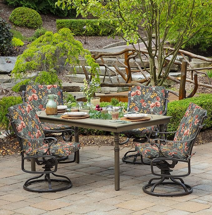 Arden Outdoor Patio Dining Chair Cushion, 20x44, Rain-Proof Seat Pad, Fade-Resistant Outdoor Cushion Phoebe Grey Floral