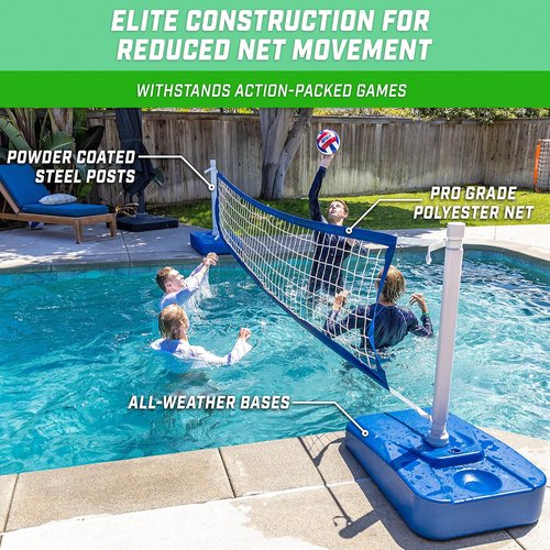 GoSports Splash Net Elite Pool Volleyball Game - Adjustable Water-Weighted Bases for Inground Pools