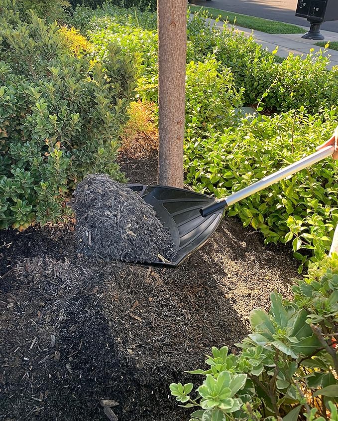 MLTOOLS Gardening Rake Shovel Sieve 3-in-1 Garden Tools, No Bend Weed Puller or Leaf Rake for Lawn, Yard, Pool, Stable, Extendable Mulch Muck Rake Telescopic Handle, Angled Pitch Fork Tines R8279-EXT