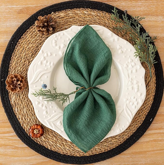 Cheesecloth Napkins 17x17 Inches Cloth Napkins Handmade Washable for Lunch Dinner Wedding Baby Bridal Shower Party Rustic Boho Decorations Bulk Set of 6 Emerald Green