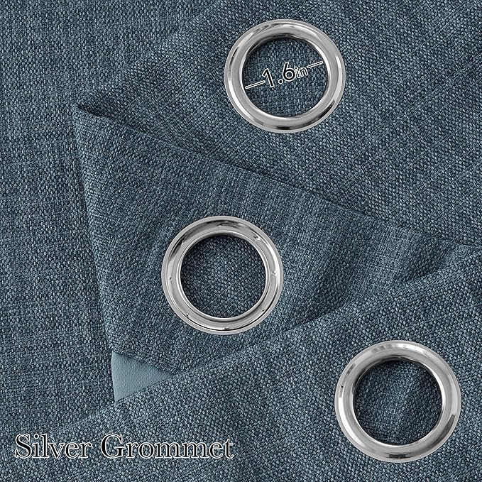 NICETOWN Short Faux Linen Mist Blue Blackout Curtains 63 inches Long